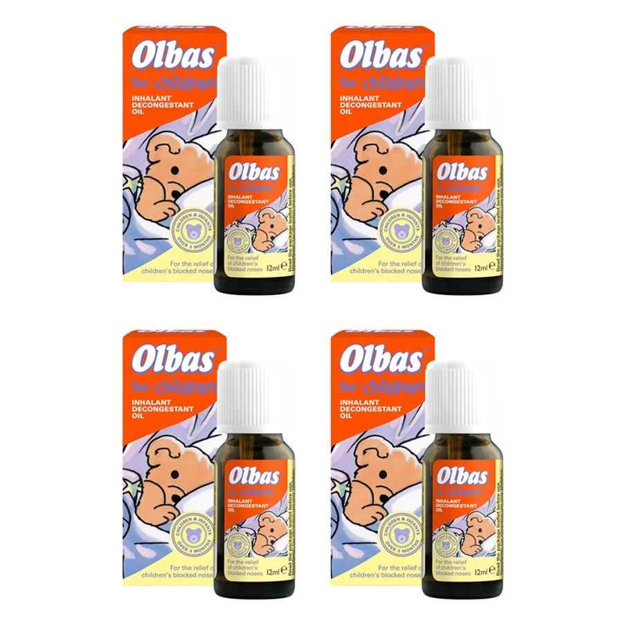 Olbas Oil For Children 12ml - Inhalant Decongestant Oil - Relief from Catarrh, Colds & Blocked Sinuses - For Children over 3 Months Old, 12 ml (Pack of 4)